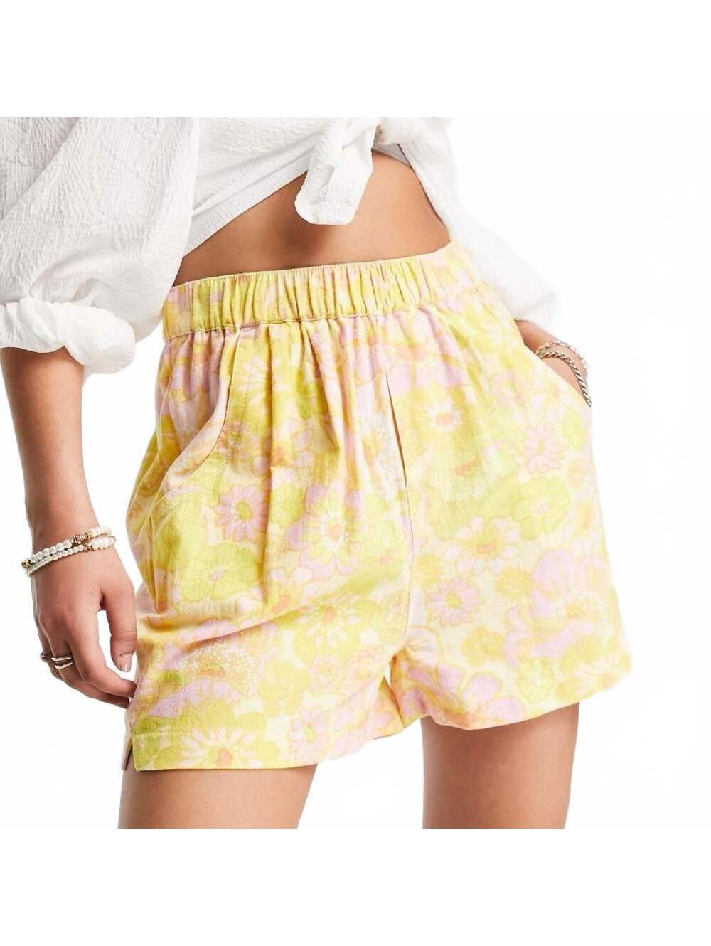 Free People Palo Duro Relaxed Shorts Retro Floral Yellow Women's Size XS